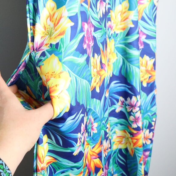 Caribbean Joe Tropical Floral Stretch Shift Dress Sleeveless Resort Beach Blue - Picture 10 of 12
